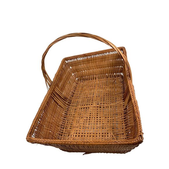 Bamboo Country Décor Basket  Rectangular with Handle 15x11x5.5 Garden C225 - Picture 6 of 6